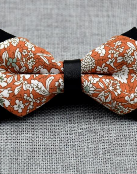 Men's Orange Floral Cotton Pre Tied Bow Tie - Amedeo Exclusive