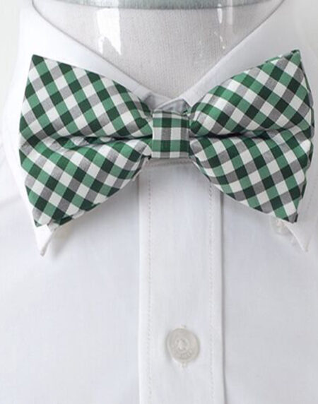 Men's Green & White Checkers Silk Pre-Tied Bow Tie - Amedeo Exclusive