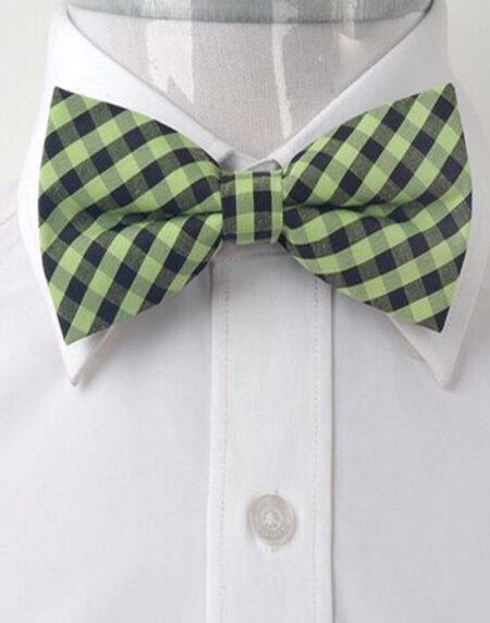 Men's Yellowish-Green & Black Checkers Silk Pre-Tied Bow Tie - Amedeo Exclusive