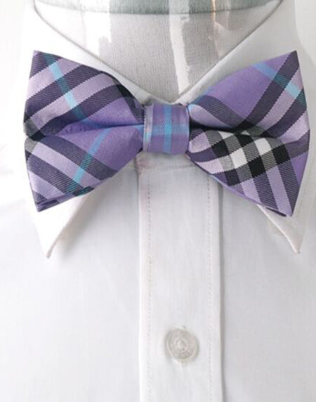 Men's Purple Thick Nova Plaid Silk Pre-Tied Bow Tie - Amedeo Exclusive