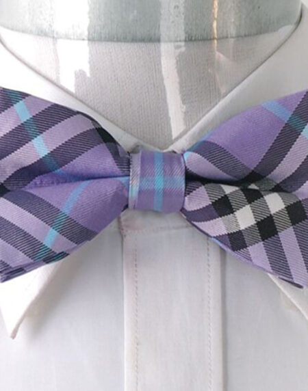 Men's Purple Thick Nova Plaid Silk Pre-Tied Bow Tie - Amedeo Exclusive