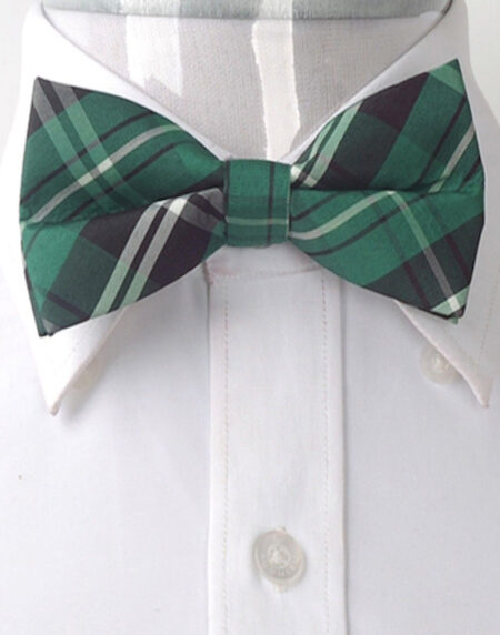 Men's Green Thin Nova Plaid Silk Pre-Tied Bow Tie - Amedeo Exclusive