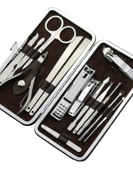 Stainless Steel Mens Manicure Pedicure Kit - 16 piece Grooming Kit with travel Case - Amedeo Exclusive