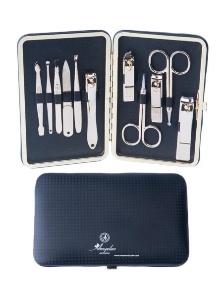 Unisex Gold Plating Black Leather 11 Piece Manicure Pedicure Set - Amedeo Exclusive