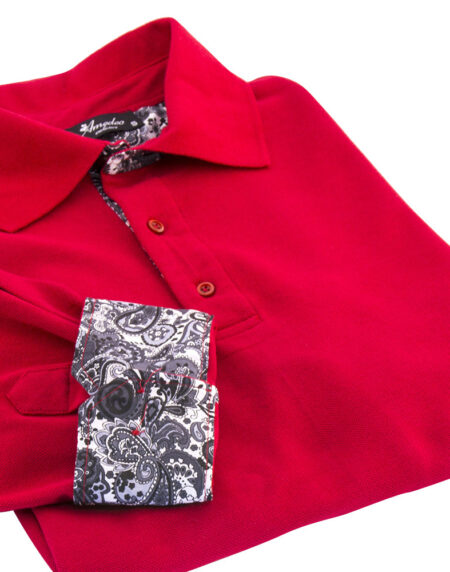 Red Paisley Mens Slim Fit Polo Shirts - 100% Soft Cotton - Tailored Comfortable Fit - Amedeo Exclusive
