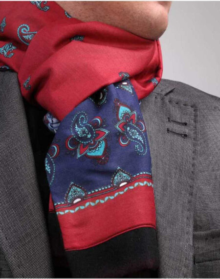 Unisex Red Blue Paisley  Soft Fashion Dress Scarves - Amedeo Exclusive