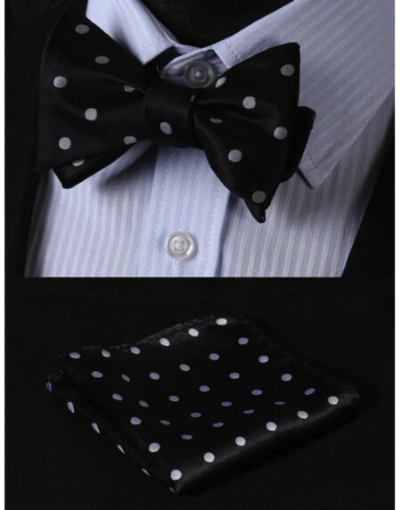 Polka Dot Mens Silk Self tie Bow Tie with Pocket Squares Set - Amedeo Exclusive