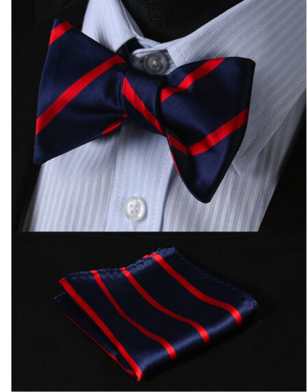 Mens Check Silk Self tie Bow Tie with Pocket Squares Set - Amedeo Exclusive