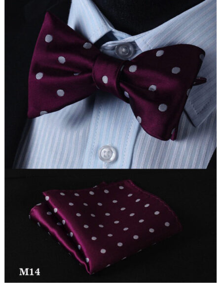 Burgundy Mens Silk Self tie Bow Tie with Pocket Squares Set - Amedeo Exclusive