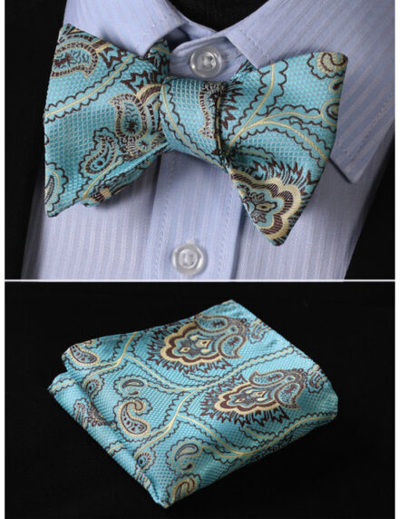 Men's Silk Paisley Self Bow Tie Matching Handkerchief - Amedeo Exclusive