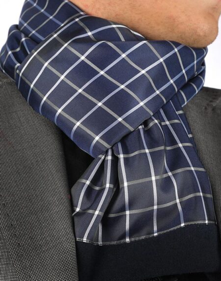 Unisex Blue White Squares Soft Fashion Dress Scarves for Winter Made of Silk Blend - Amedeo Exclusive