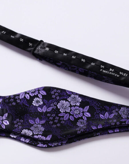 Men's Purple Floral Silk Self Bow Tie & Handkerchief - Amedeo Exclusive
