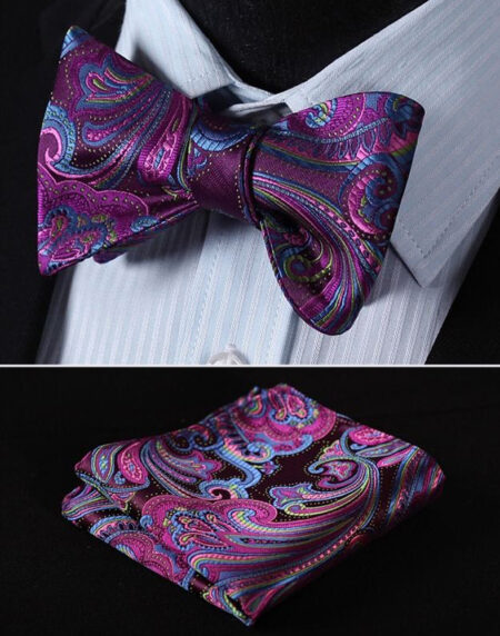 Puplish Mens Silk Self tie Bow Tie with Pocket Squares Set - Amedeo Exclusive