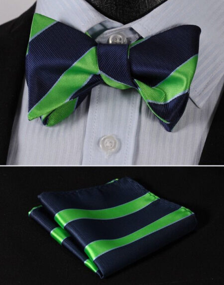 Green Blue Mens Silk Self tie Bow Tie with Pocket Squares Set - Amedeo Exclusive