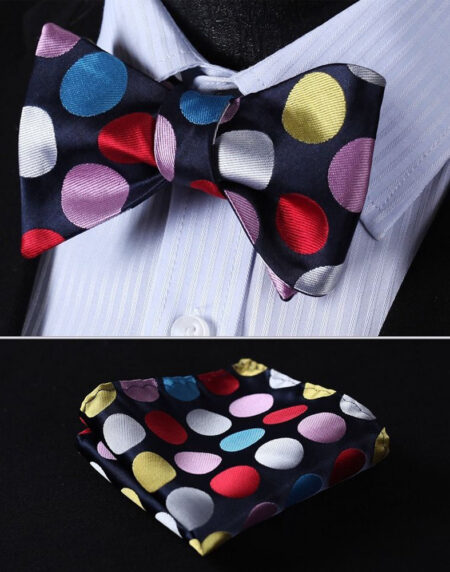 Multi Polka Dots Mens Silk Self tie Bow Tie with Pocket Squares Set - Amedeo Exclusive