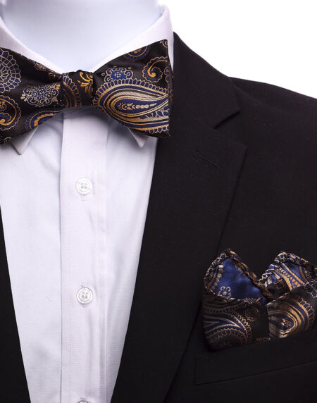 Men's Multicolor Silk Self Bow Tie with Handkerchief - Amedeo Exclusive