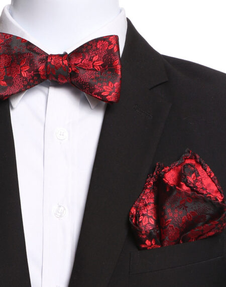 Men's Red And Black Floral Silk Self Bow Tie - Amedeo Exclusive