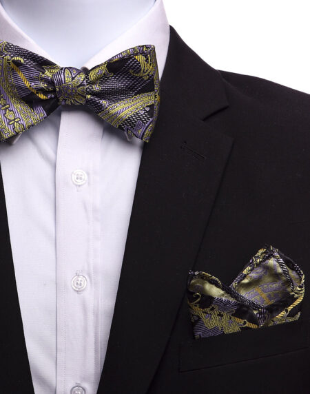 Men's Purple Black & Gold Silk Bow Tie - Amedeo Exclusive