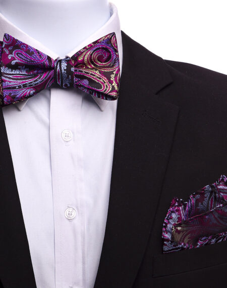Men's Pink Gold Paisley Self Bow Tie - Amedeo Exclusive