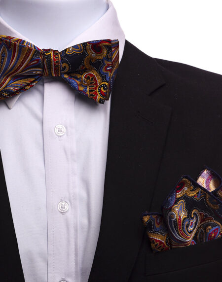 Men's Multi Color Paisley jacquard woven Italian Silk Self Bow Tie - Amedeo Exclusive