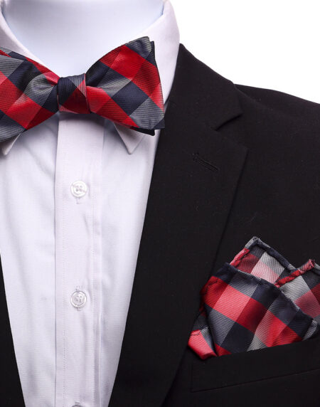 Men's Red & Black Plaid Self Bow Tie - Amedeo Exclusive
