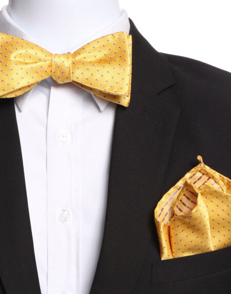 Men's Yellow / Gold Self Bow Tie with Handkerchief - Amedeo Exclusive