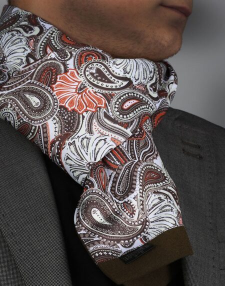 Unisex White Brown Paisley Soft Fashion Dress Scarves for Winter Made of Silk Blend - Amedeo Exclusive