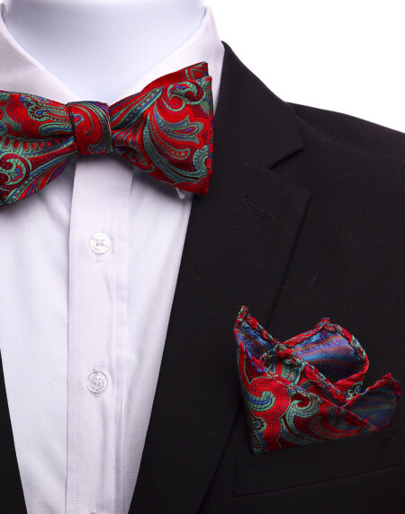 Men's Multi Red And Green Silk Self Bow Tie - Amedeo Exclusive