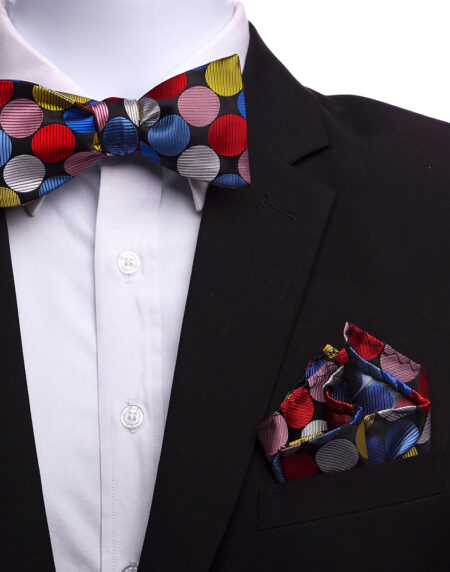 Men's Multi Color Polka Dots Self Bow Tie - Amedeo Exclusive