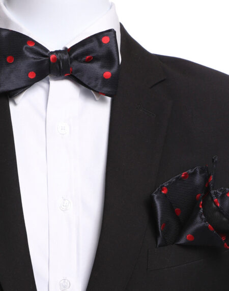 Men's Red & Black Polka Dots Self Bow Tie - Amedeo Exclusive