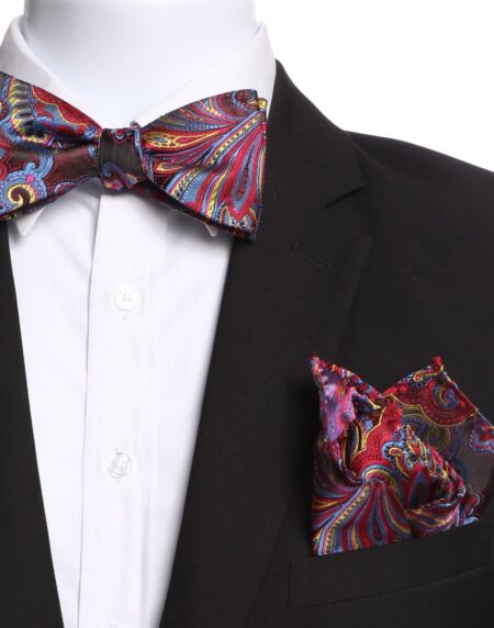 Men's Multi Color Paisley Silk Self Soft Bow Tie - Amedeo Exclusive