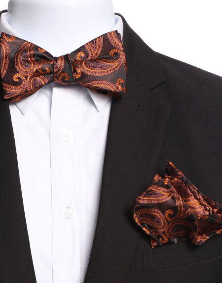 Men's Orange And Black Self Bow Tie - Amedeo Exclusive