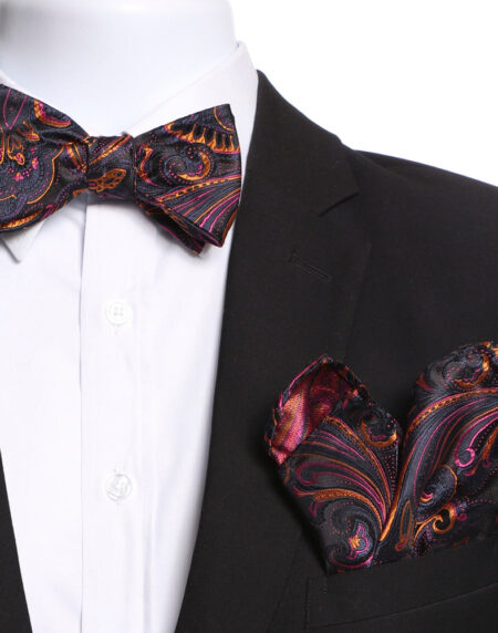 Men's Orange, Pink & Black Self Bow Tie - Amedeo Exclusive