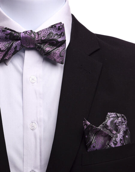 Men's Light Purple And Grey Silk Self Bow Tie - Amedeo Exclusive
