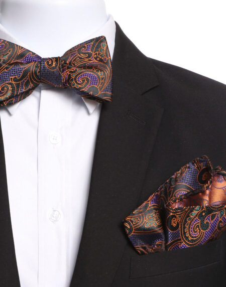 Men's Purple Green & Black Self Bow Tie - Amedeo Exclusive