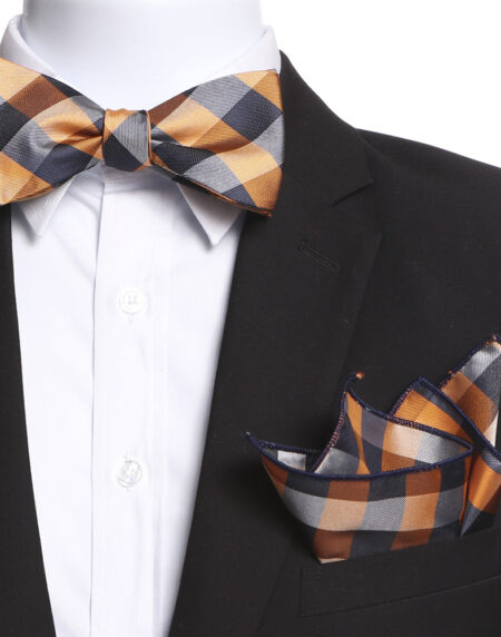 Men's Orange & Black Plaid Self Bow Tie - Amedeo Exclusive