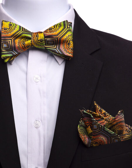 Men's Parrot Pattern Silk Self Bow Tie - Amedeo Exclusive