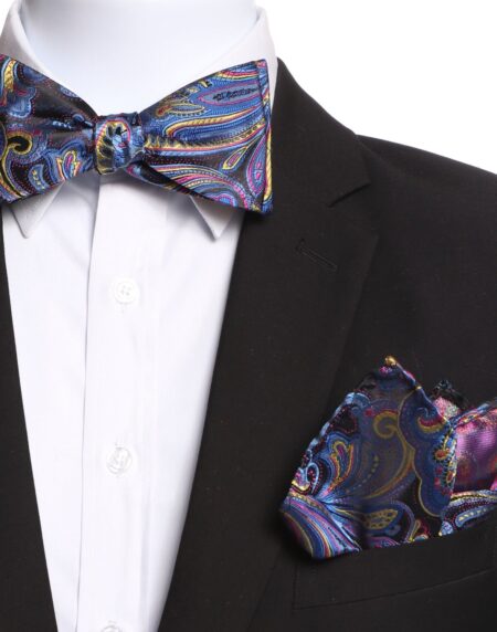 Men's Colorful Paisley Silk Self Bow Tie - Amedeo Exclusive
