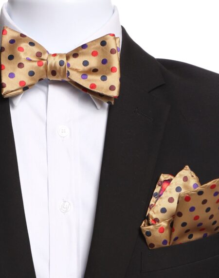 Men's Golden Polka Dot Silk Self Bow Tie - Amedeo Exclusive