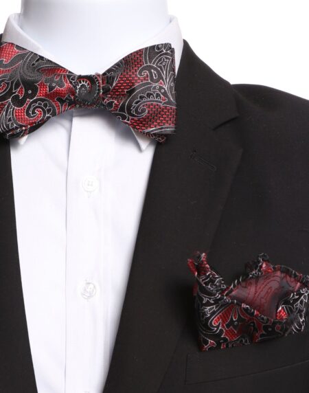 Men's Black And Red Silk Self Bow Tie - Amedeo Exclusive