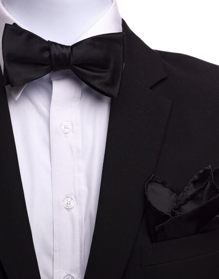 Men's Solid Black Silk Self Bow Tie - Amedeo Exclusive