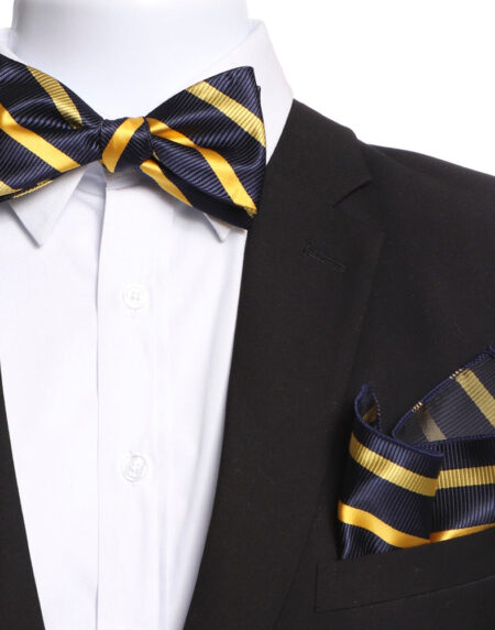 Men's Navy Blue & Yellow Self Bow Tie - Amedeo Exclusive