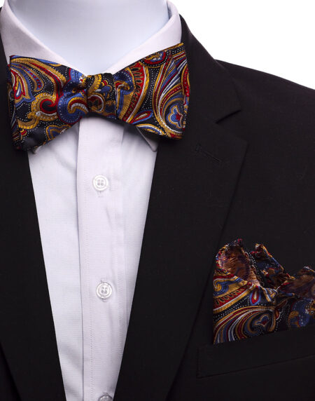 Men's Navy Blue Bronze Plaid Self Bow Tie - Amedeo Exclusive