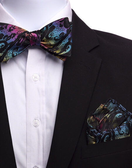 Men's Rainbow Paisley Silk Self Bow Tie - Amedeo Exclusive