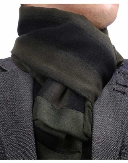 Unisex Black Army Green Striped Soft Fashion Dress Scarves for Winter Made of Silk Blend - Amedeo Exclusive