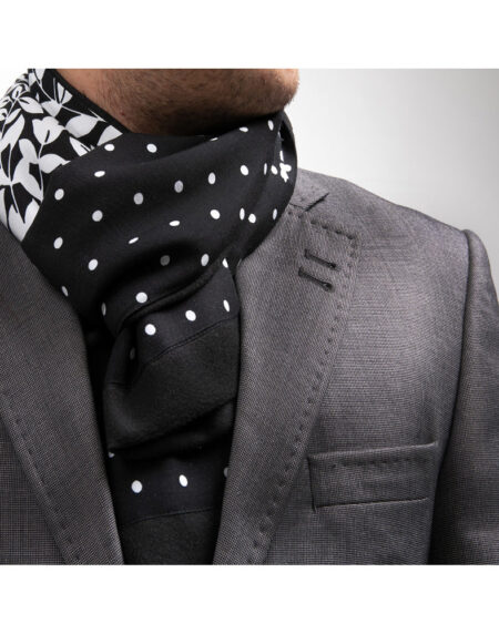 Men Suede Microfiber Soft White Black Floral Scarf - Amedeo Exclusive