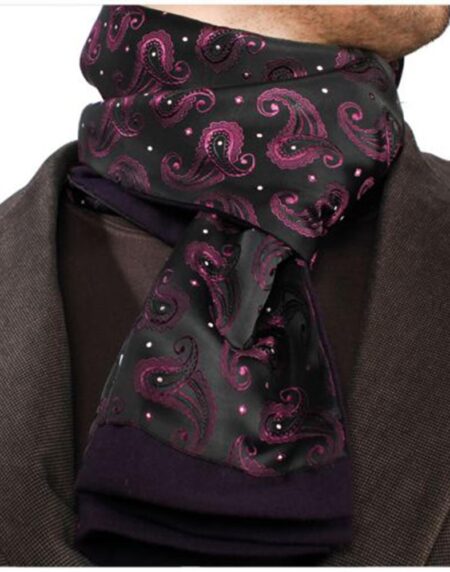 Black Purple Paisley Mens Silk Scarf - Designer neck scarf for winters - Amedeo Exclusive
