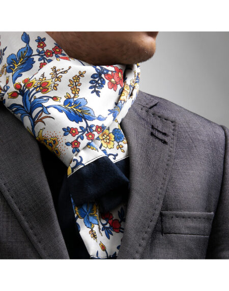 Unisex White Multi Color Floral Silk Soft Elegant Long Fashion Scarf - Amedeo Exclusive