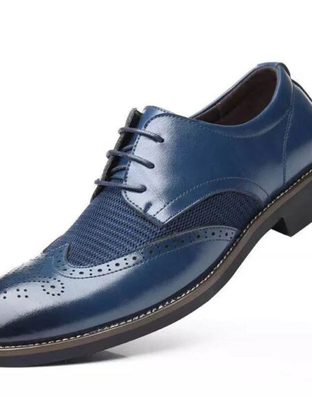 Men's Comfortable Walking Modern Leather Lace Up Oxford Dress Casual Shoes Blue - Amedeo Exclusive