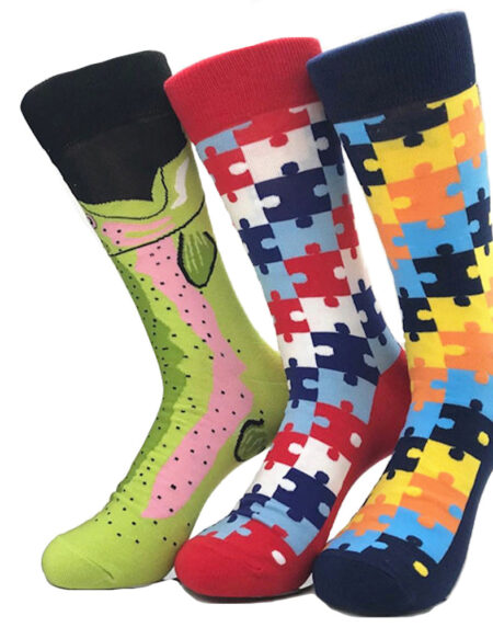 Men's Puzzle Leaf Printed Colorful Sock Assorted Bundle 3pk - Amedeo Exclusive
